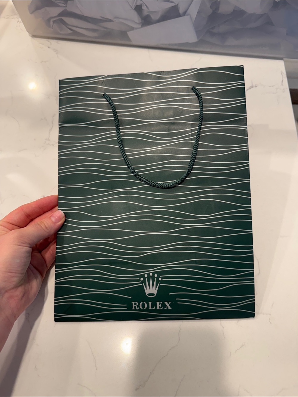 Rolex Green and White Wave Pattern Gift Bag